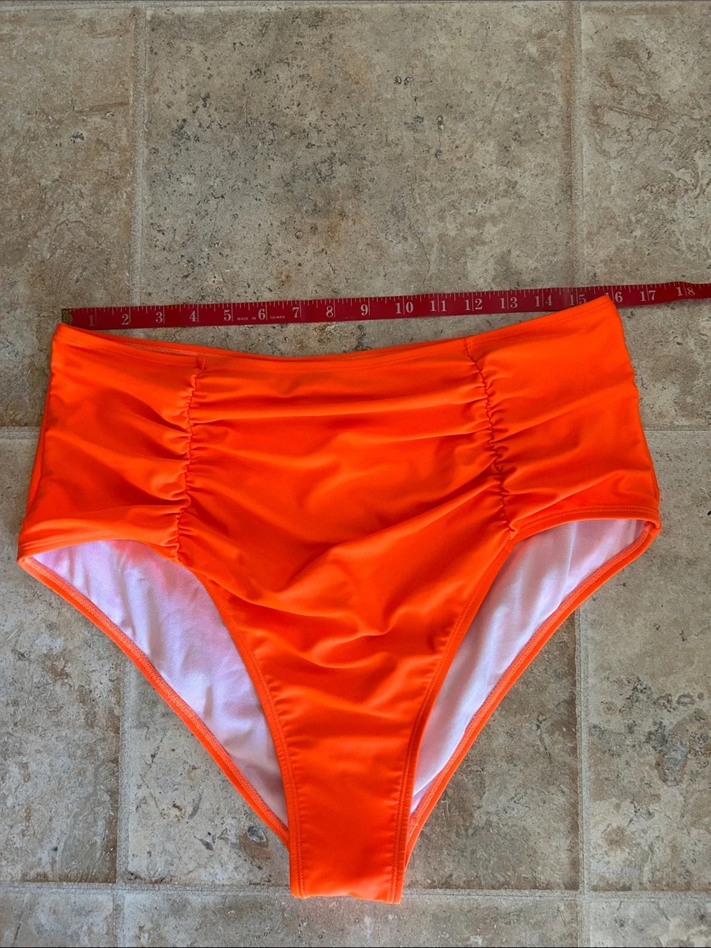 Women’s Orange Swim Suit with High-Waist Bottoms